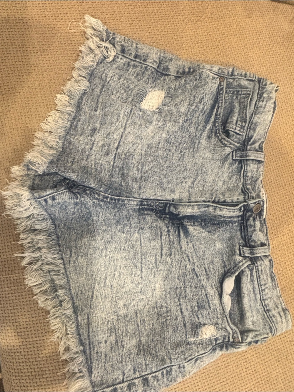 Celebrity Pink Acid Wash Frayed Denim Shorts - Light Blue